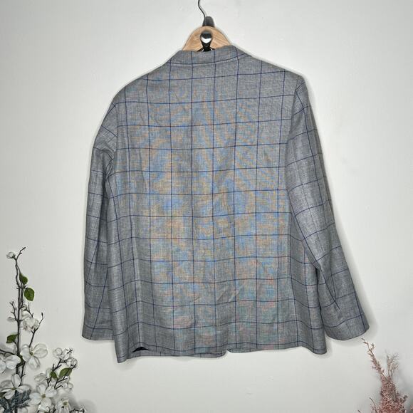 ROSEANNA Linen Wool Windowpane Plaid Blazer Gray Navy Sz 40/Large $550 {U18} - Picture 3 of 5